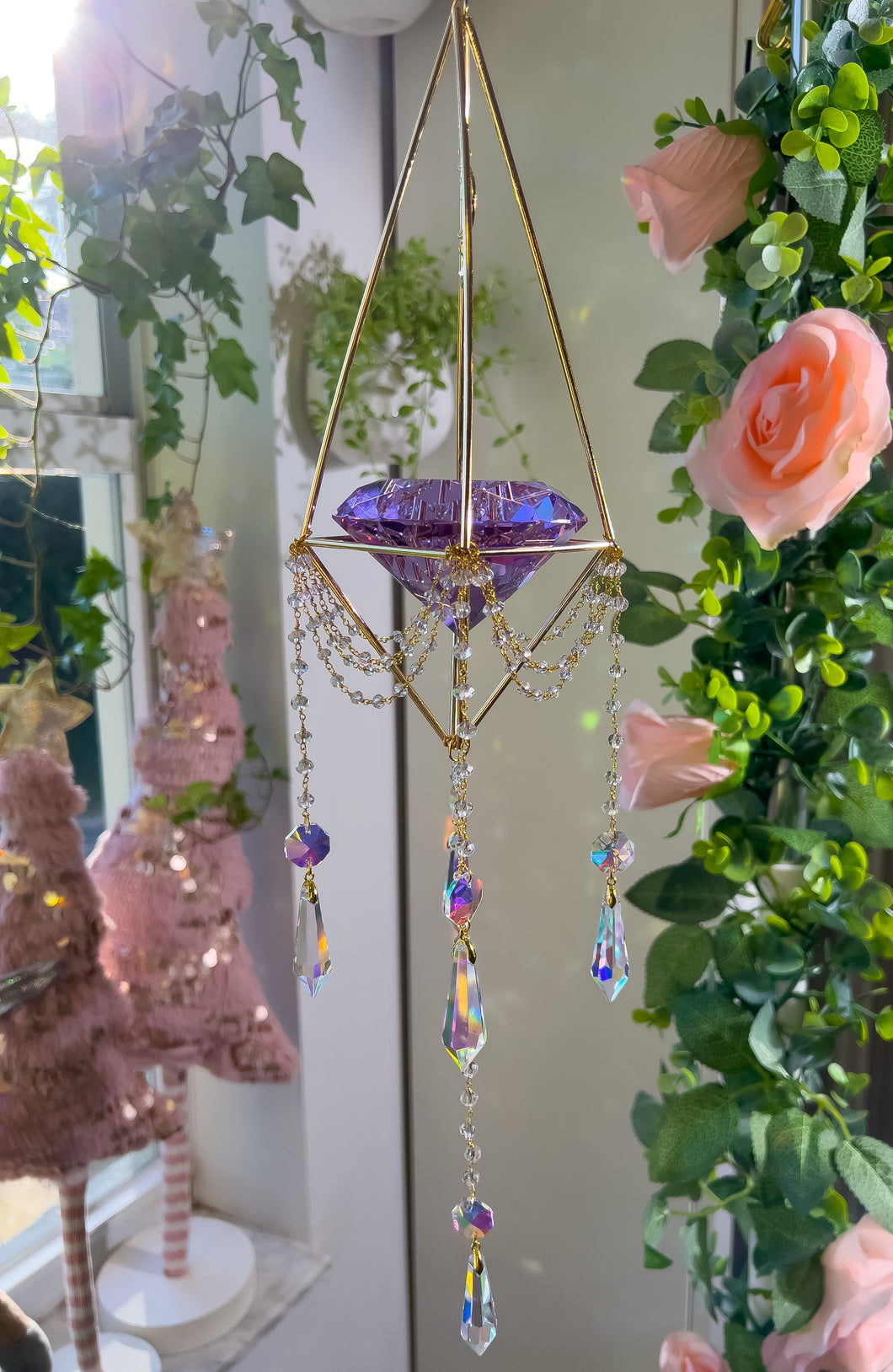 Orchid ~ Diamond Cut Crystal Suncatcher